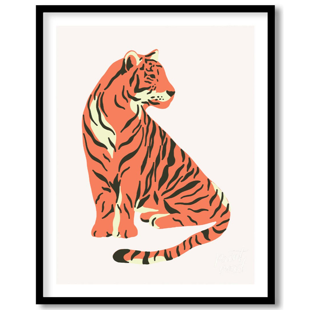 This charming illustration depicts a stylized tiger sitting gracefully, looking over its shoulder. … for space