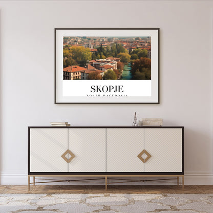 Capture the vibrant essence of Skopje with this stunning artwork depicting the city's architectural for Foyer