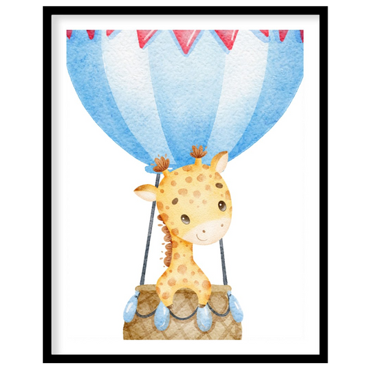 This delightful watercolor artwork features a gentle giraffe soaring high above the clouds in a str… for house
