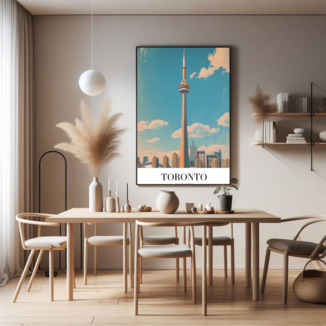 Capture the essence of Toronto with this stunning artwork featuring its iconic skyline and the for Dining