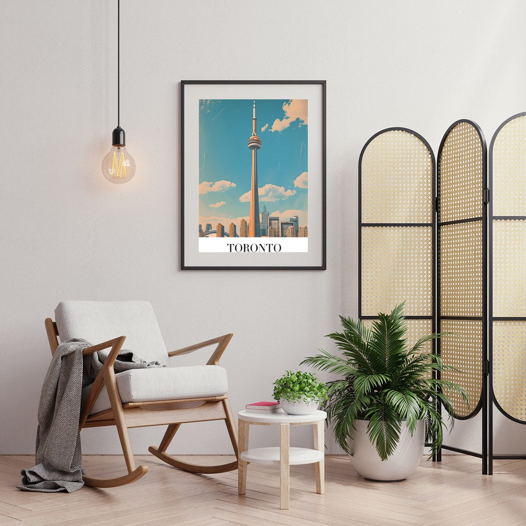 Capture the essence of Toronto with this stunning artwork featuring its iconic skyline and the for Foyer