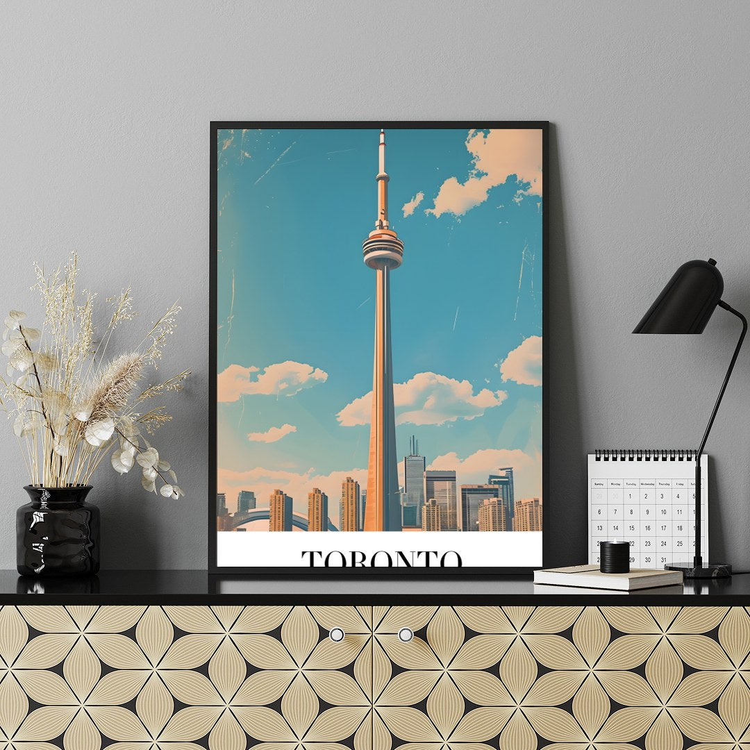 Capture the essence of Toronto with this stunning artwork featuring its iconic skyline and the for Shelf