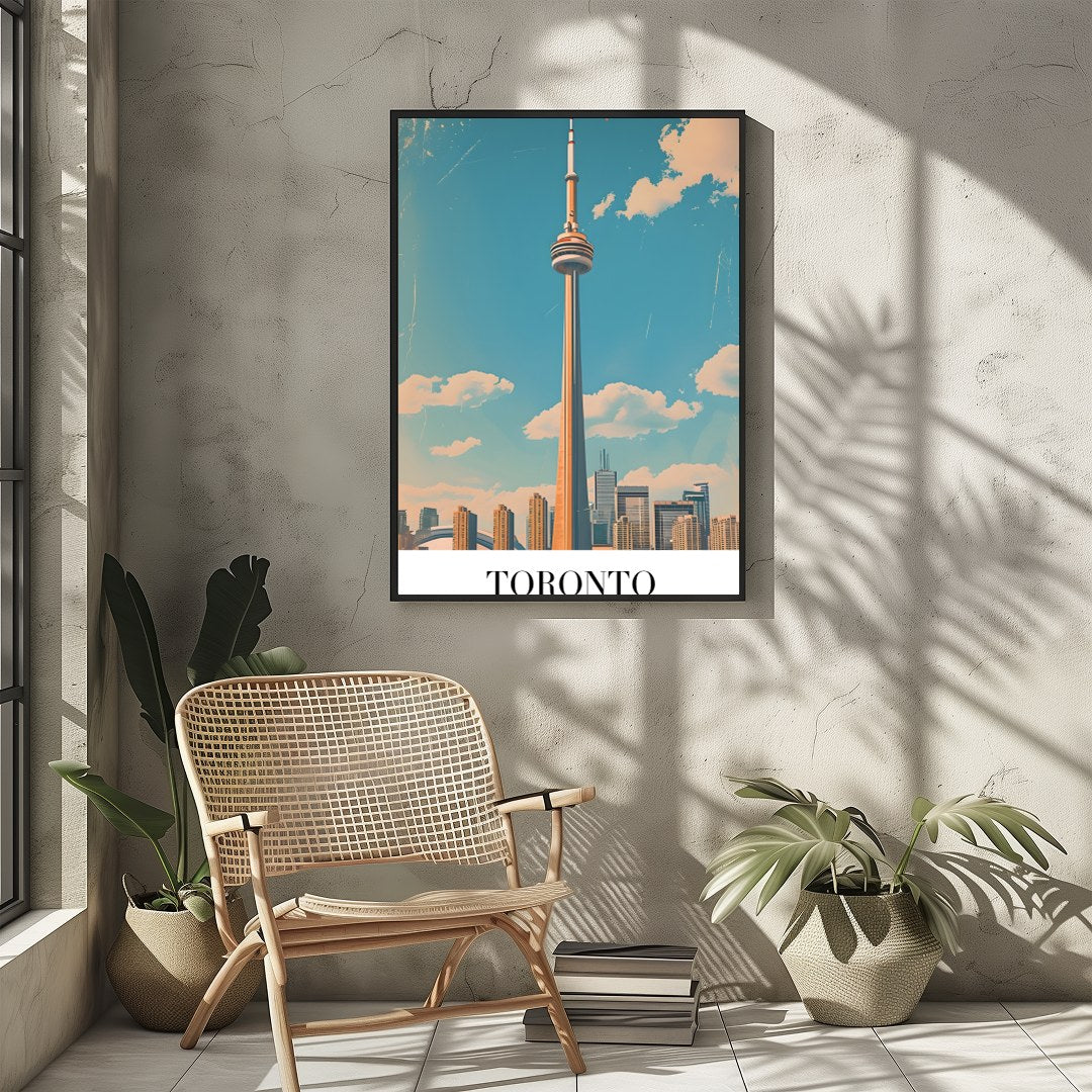 Capture the essence of Toronto with this stunning artwork featuring its iconic skyline and the for Sitting Area