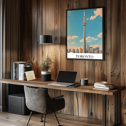 Capture the essence of Toronto with this stunning artwork featuring its iconic skyline and the for Study and Office