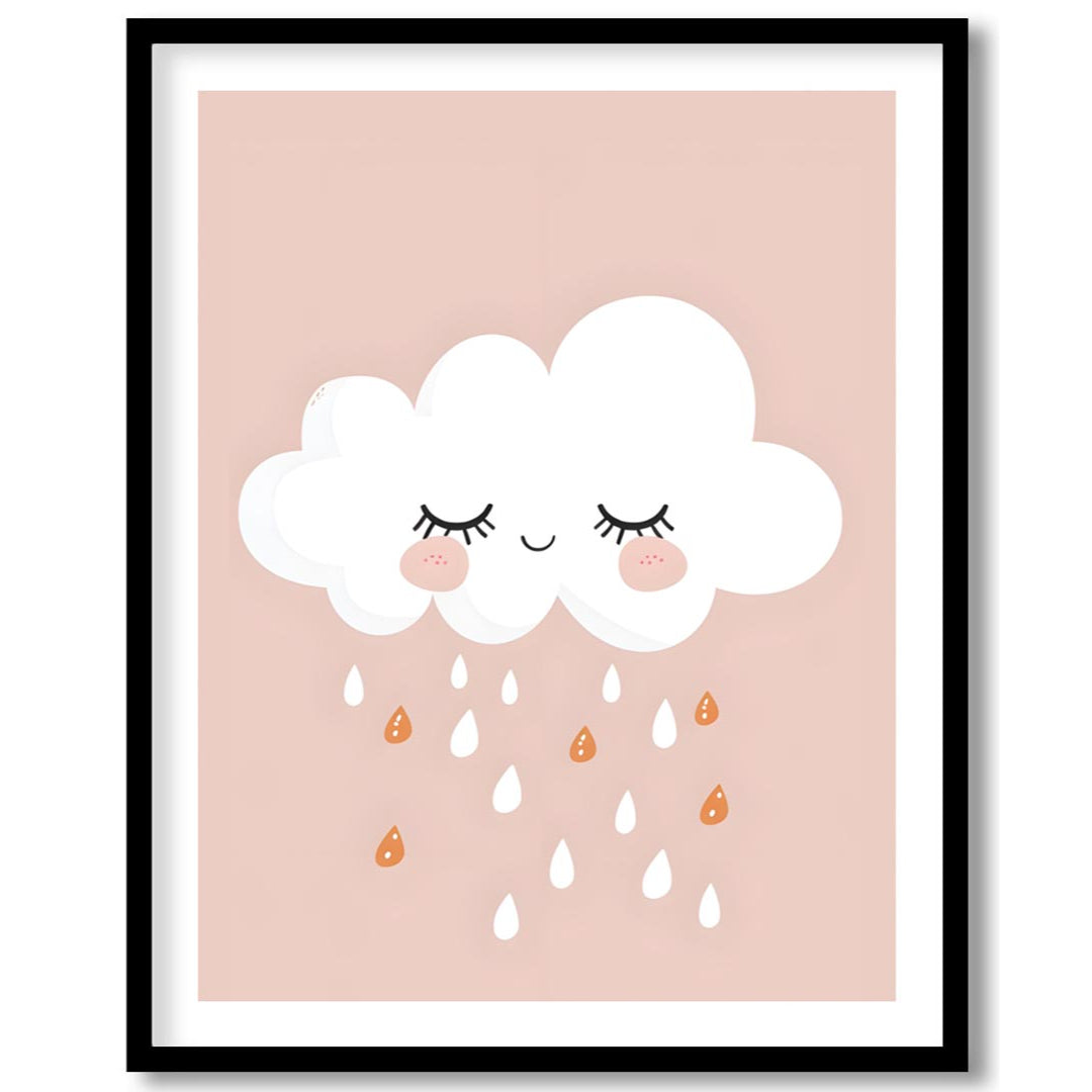 This soft and sweet illustration features a serene white cloud with closed eyes and blush pink chee… for home