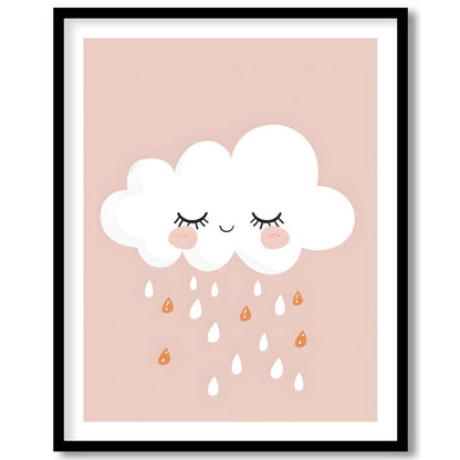 This soft and sweet illustration features a serene white cloud with closed eyes and blush pink chee… for home