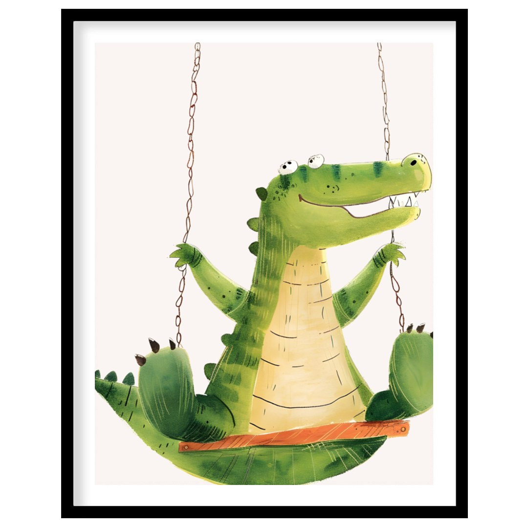 This vibrant and humorous illustration showcases a cheerful green crocodile enjoying a ride on a wo… for lovely house