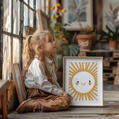 This cheerful illustration features a stylized sun with a smiling face, orange cheeks, and bright e… for other