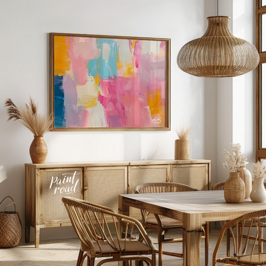 This abstract painting is a symphony of soft, blended strokes, creating a visually soothing and har… for dining room
