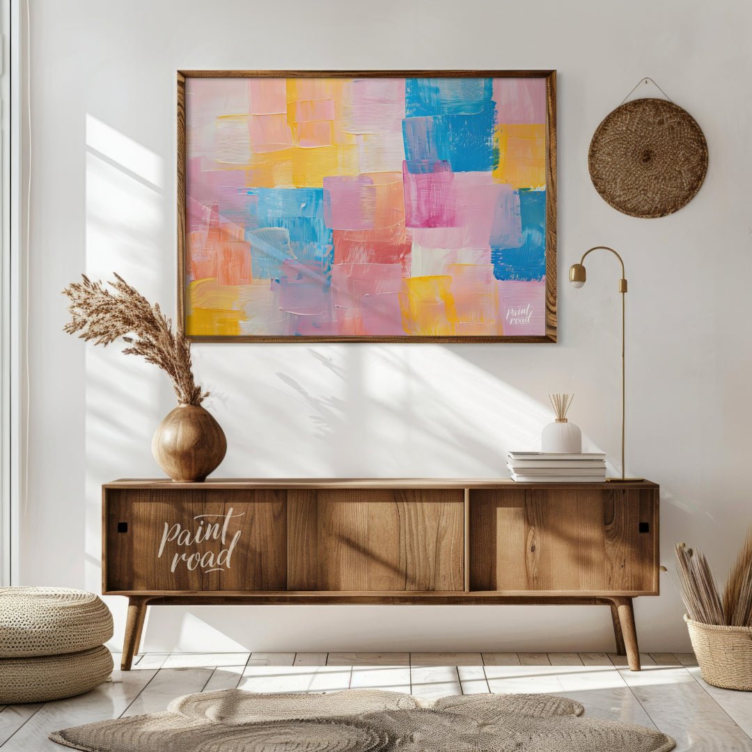 This abstract painting is a symphony of soft, blended strokes, creating a visually soothing and har… for living room