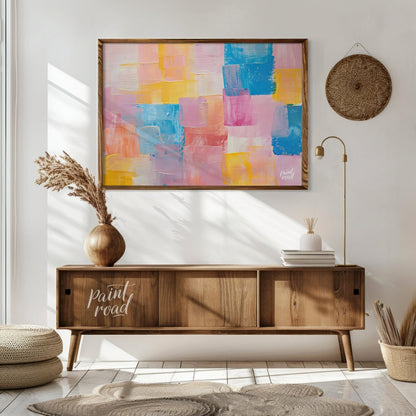 This abstract painting is a symphony of soft, blended strokes, creating a visually soothing and har… for living room