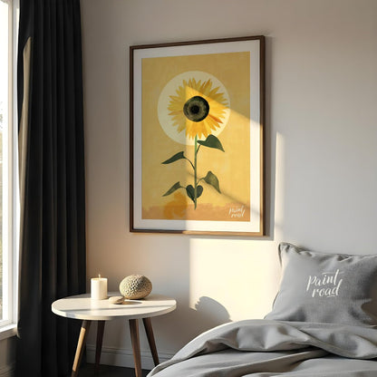This striking digital illustration features a sunflower in full bloom, with vibrant yellow petals a… for bedroom