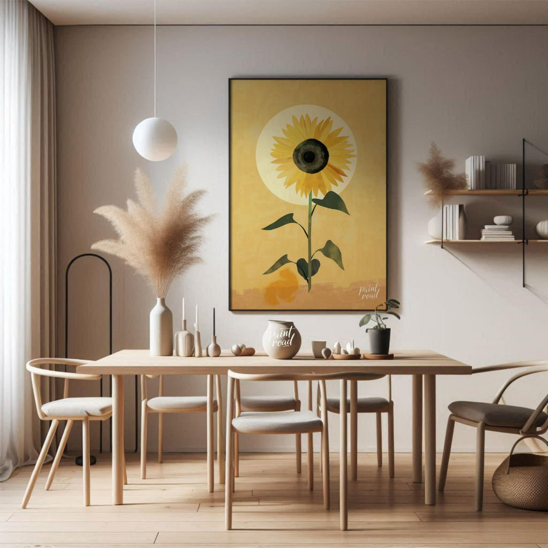 This striking digital illustration features a sunflower in full bloom, with vibrant yellow petals a… for dining room