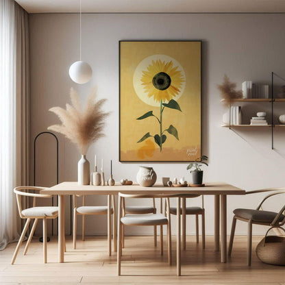 This striking digital illustration features a sunflower in full bloom, with vibrant yellow petals a… for dining room