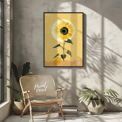 This striking digital illustration features a sunflower in full bloom, with vibrant yellow petals a… for living room