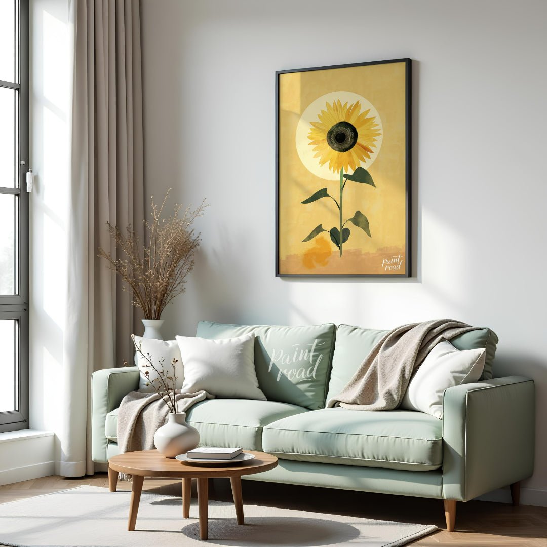 This striking digital illustration features a sunflower in full bloom, with vibrant yellow petals a… for living room