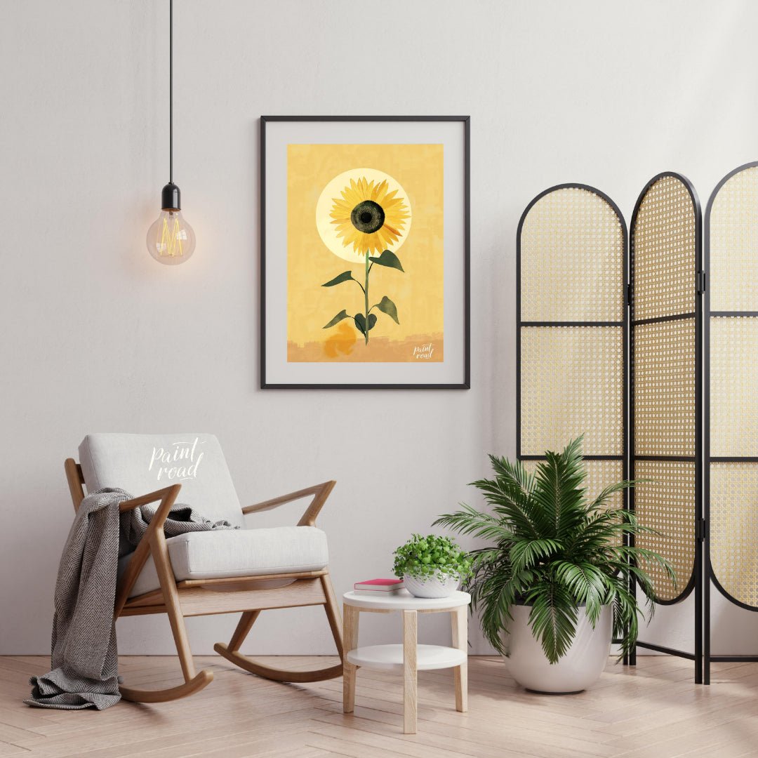 This striking digital illustration features a sunflower in full bloom, with vibrant yellow petals a… for living room