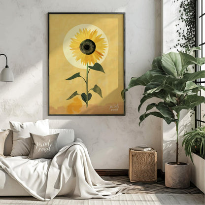 This striking digital illustration features a sunflower in full bloom, with vibrant yellow petals a… for living room