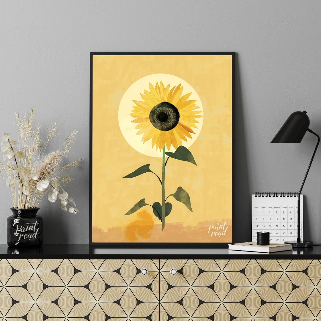 This striking digital illustration features a sunflower in full bloom, with vibrant yellow petals a… for office