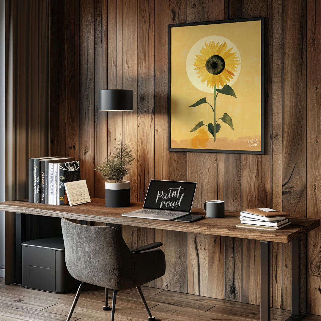 This striking digital illustration features a sunflower in full bloom, with vibrant yellow petals a… for office