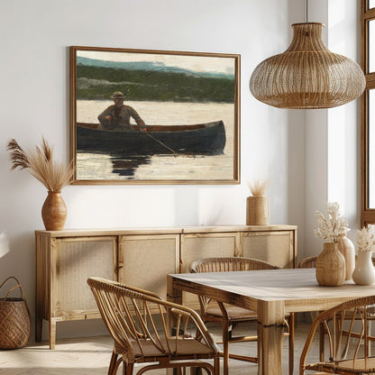Capture the essence of solitude and serenity with this evocative artwork of a lone fisherman in a for Dining