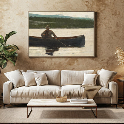 Capture the essence of solitude and serenity with this evocative artwork of a lone fisherman in a for Family Room