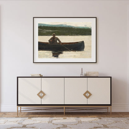 Capture the essence of solitude and serenity with this evocative artwork of a lone fisherman in a for Foyer