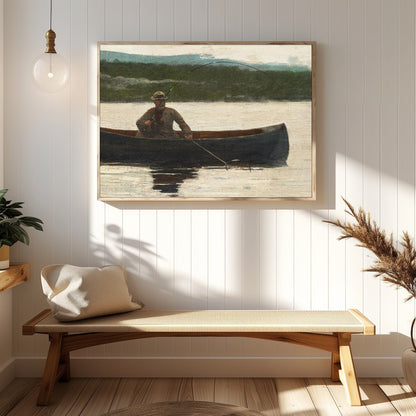 Capture the essence of solitude and serenity with this evocative artwork of a lone fisherman in a for Hallway