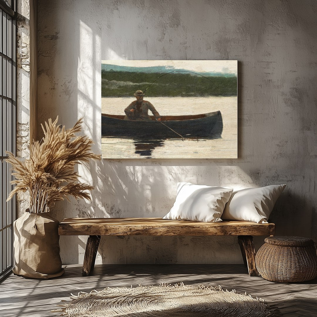 Capture the essence of solitude and serenity with this evocative artwork of a lone fisherman in a for Veranda