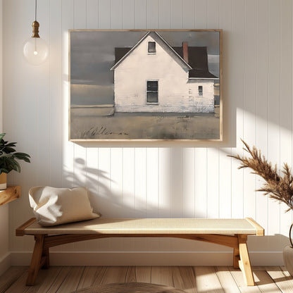 This captivating artwork features a solitary cottage standing resiliently under a majestic, for Hallway