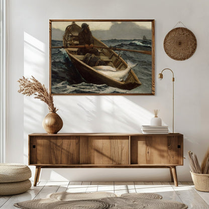 Dive into the turbulent seas with this captivating maritime artwork. A solitary fisherman navigates for Sitting Area