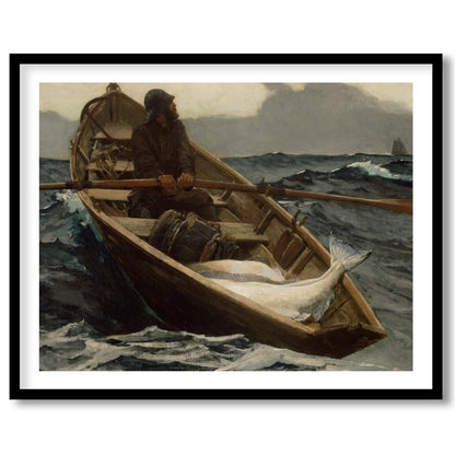 Dive into the turbulent seas with this captivating maritime artwork. A solitary fisherman navigates for sweet-home