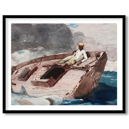 This captivating artwork captures a lone sailor navigating a small boat amidst the dynamic embrace for office