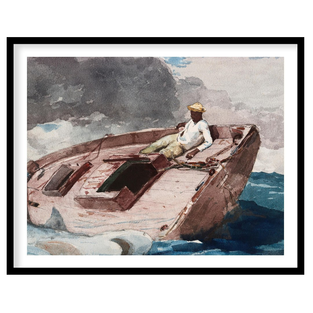 This captivating artwork captures a lone sailor navigating a small boat amidst the dynamic embrace for office