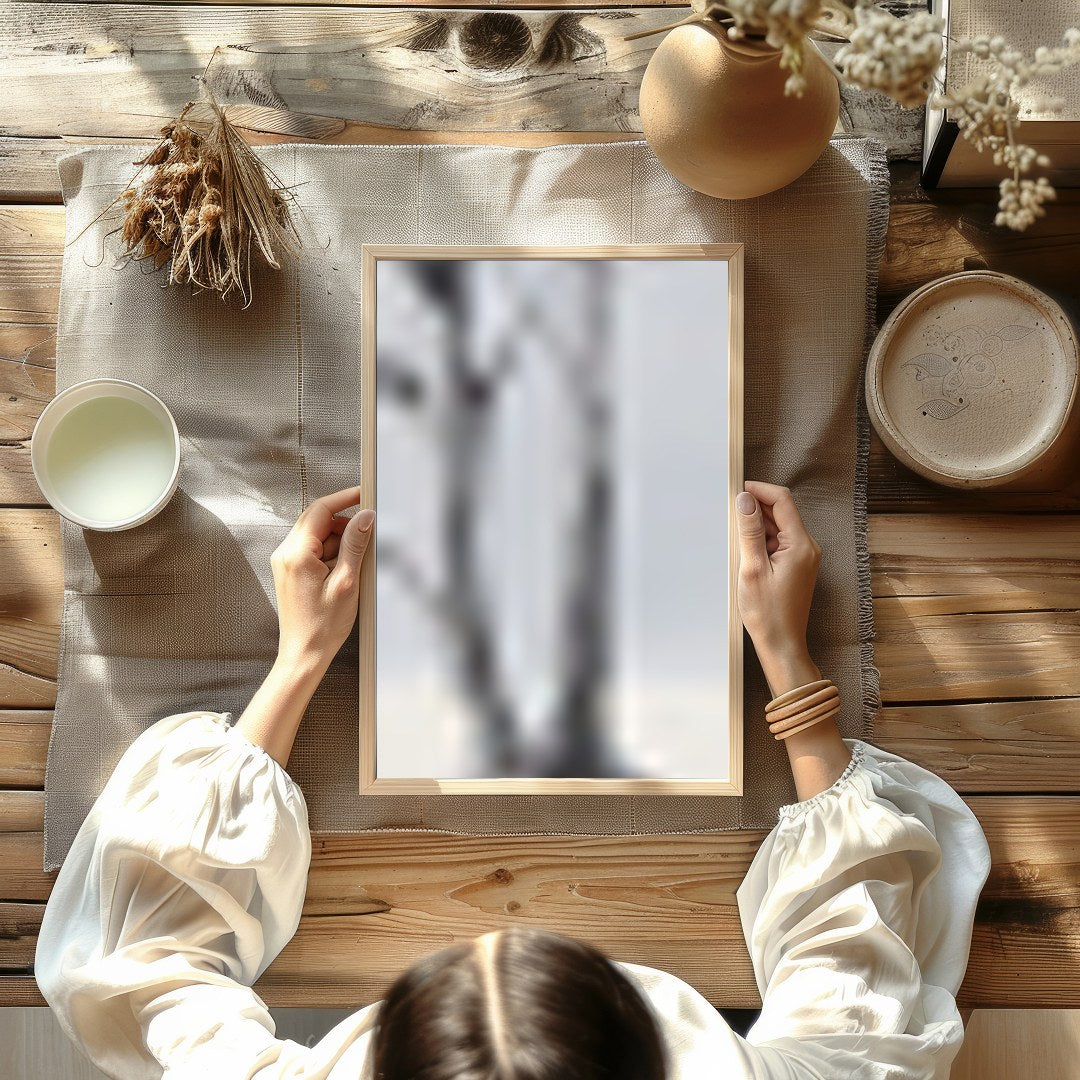 Embrace tranquility with this captivating artwork featuring a solitary tree on a vast, serene for Kitchen