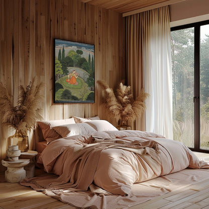 Discover the serenity captured in this Mughal miniature painting, featuring a woman in traditional for Bedroom