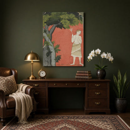 Discover the serene presence of Lord Shiva standing gracefully beneath a sprawling tree against a for Study