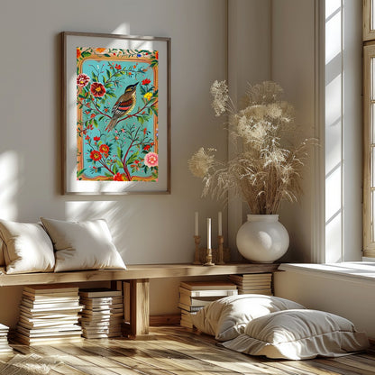 Immerse yourself in a vibrant depiction of nature with this exquisite artwork featuring a songbird for nook