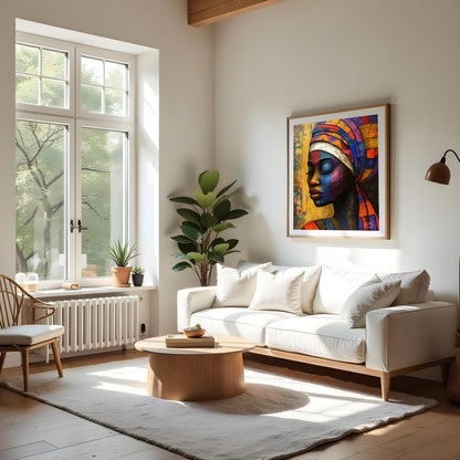 A captivating portrait of a woman adorned in vibrant colors. The bold strokes and expressive lines … for living room