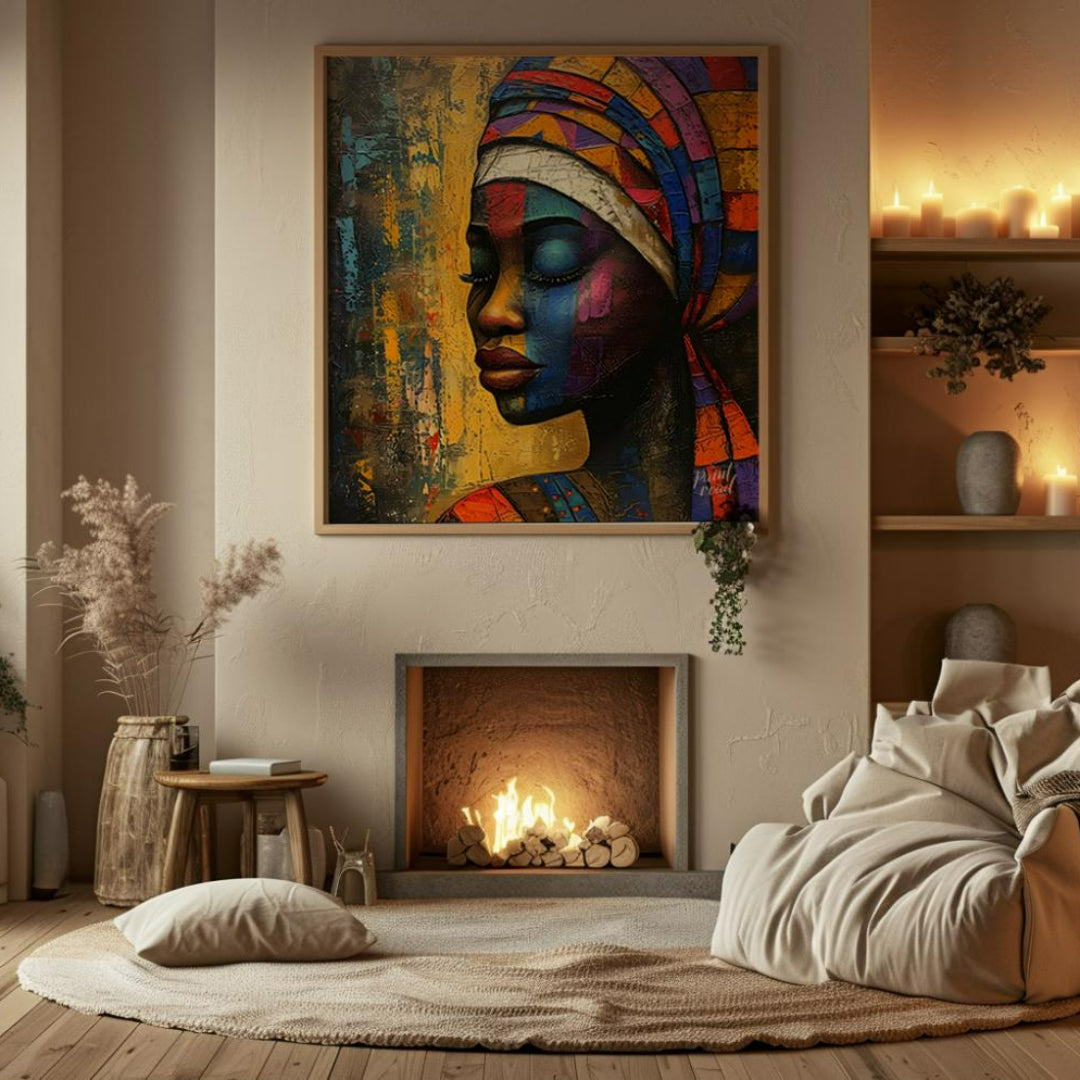 A captivating portrait of a woman adorned in vibrant colors. The bold strokes and expressive lines … for living room
