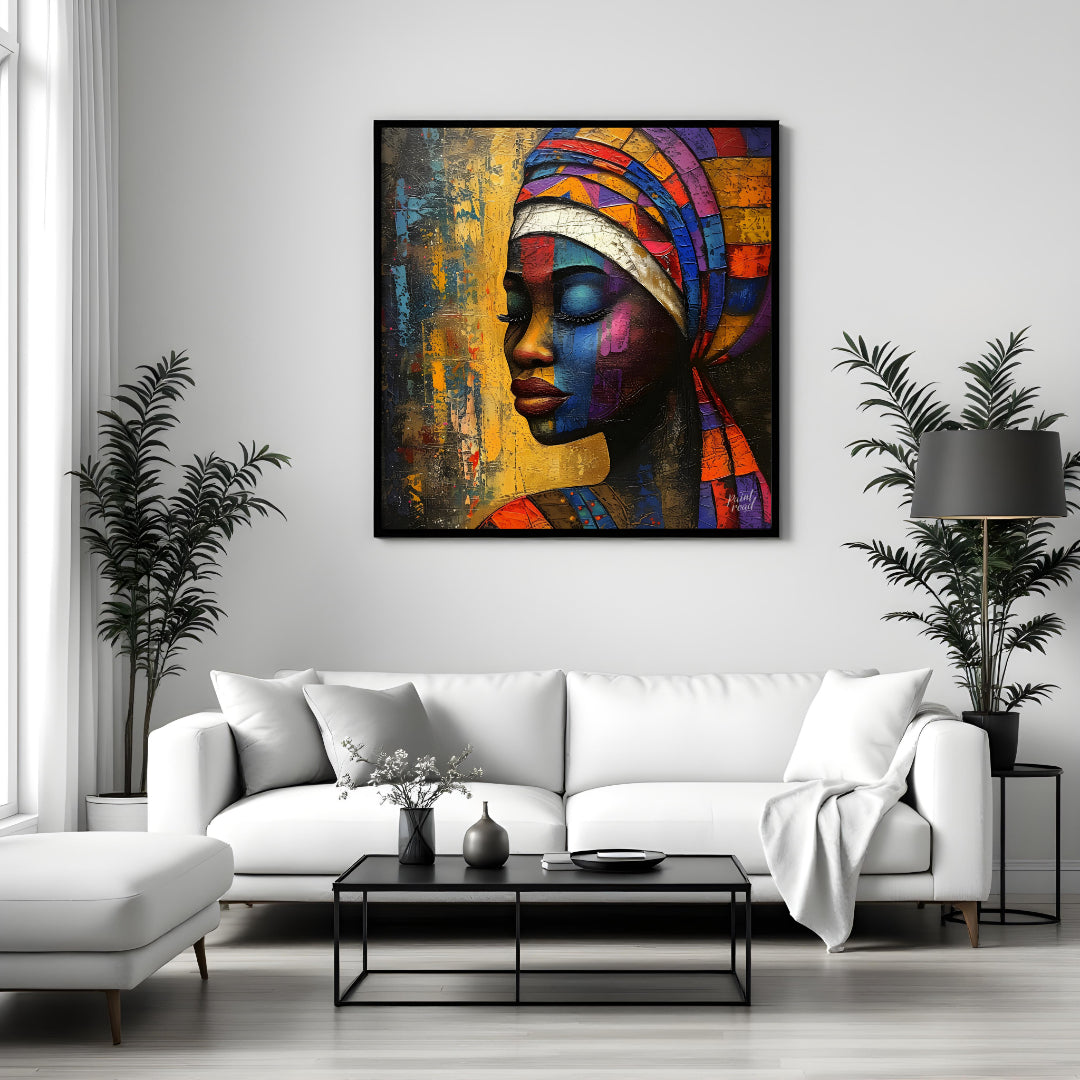 A captivating portrait of a woman adorned in vibrant colors. The bold strokes and expressive lines … for living room