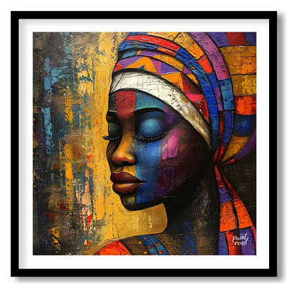 A captivating portrait of a woman adorned in vibrant colors. The bold strokes and expressive lines … for place