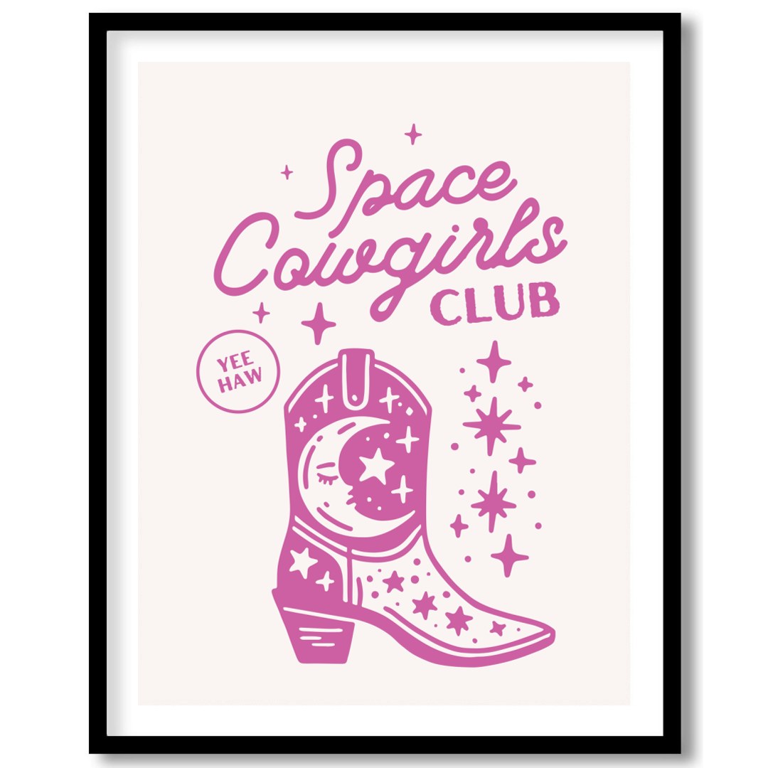 Embrace the cosmic charm with this playful 'Space Cowgirls Club' wall art. Featuring a whimsical for abode