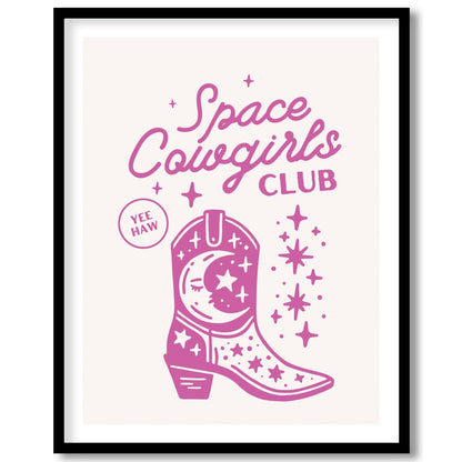 Embrace the cosmic charm with this playful 'Space Cowgirls Club' wall art. Featuring a whimsical for abode