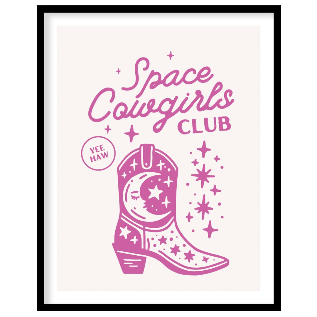 Embrace the cosmic charm with this playful 'Space Cowgirls Club' wall art. Featuring a whimsical for abode