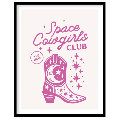 Embrace the cosmic charm with this playful 'Space Cowgirls Club' wall art. Featuring a whimsical for abode