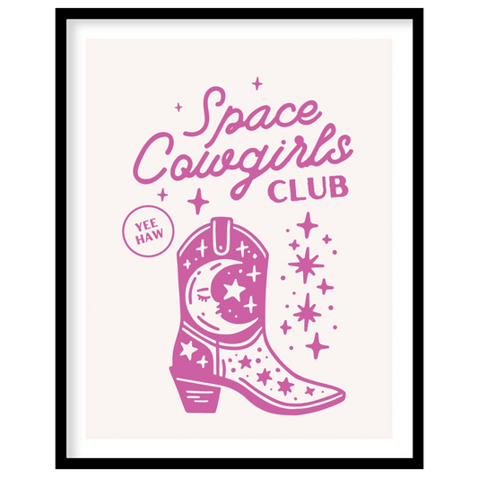 Embrace the cosmic charm with this playful 'Space Cowgirls Club' wall art. Featuring a whimsical for abode