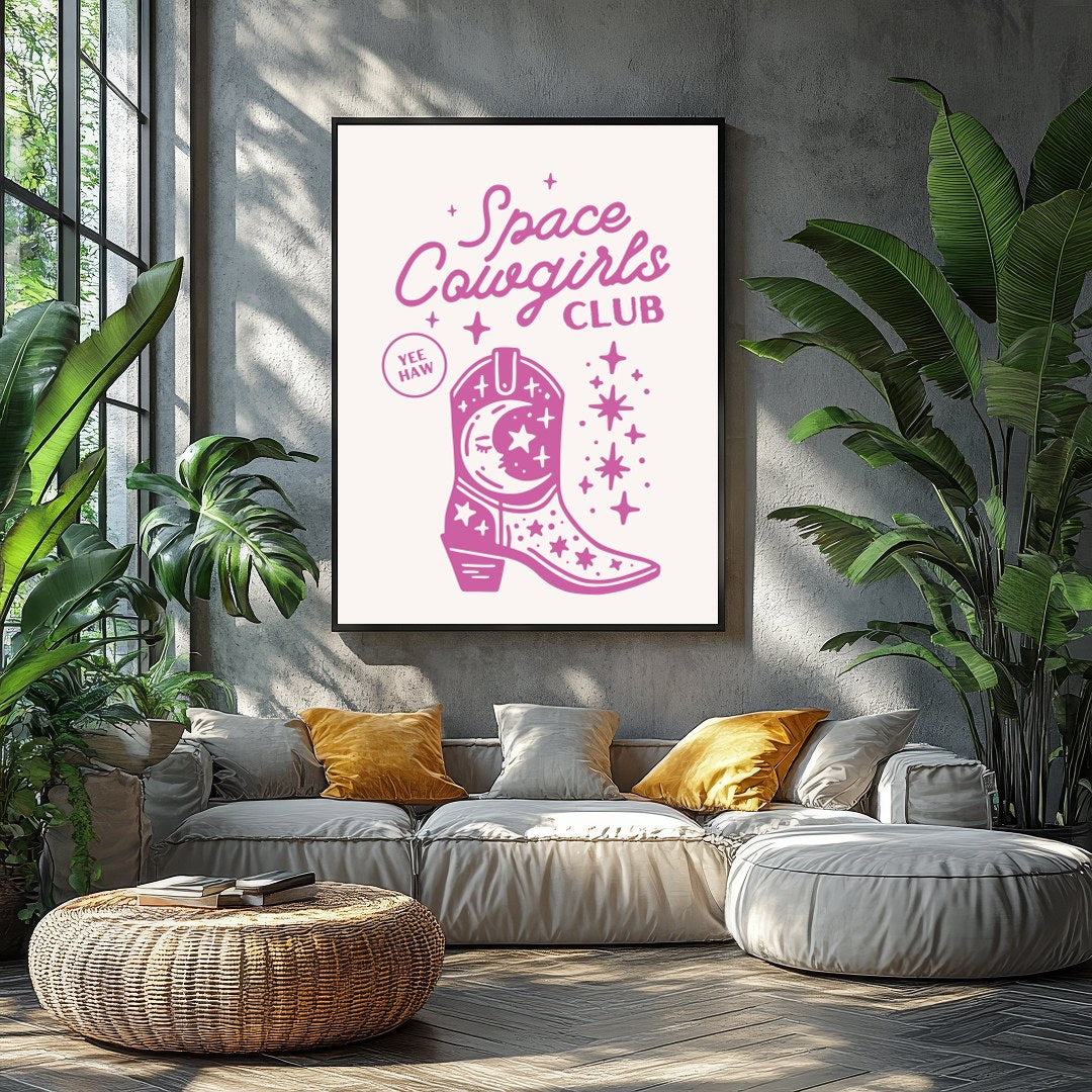 Embrace the cosmic charm with this playful 'Space Cowgirls Club' wall art. Featuring a whimsical for Balcony