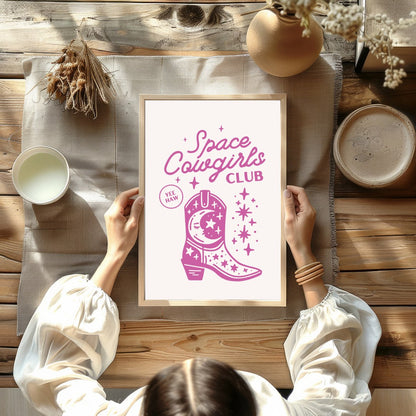 Embrace the cosmic charm with this playful 'Space Cowgirls Club' wall art. Featuring a whimsical for decor