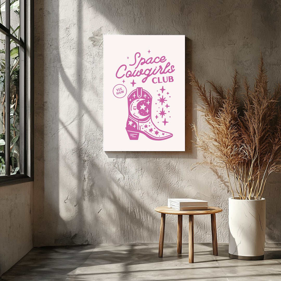 Embrace the cosmic charm with this playful 'Space Cowgirls Club' wall art. Featuring a whimsical for Entrance